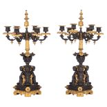 A pair of Napoleon III candelabras, decorated with Renaissance Revival ornaments, H 56 cm