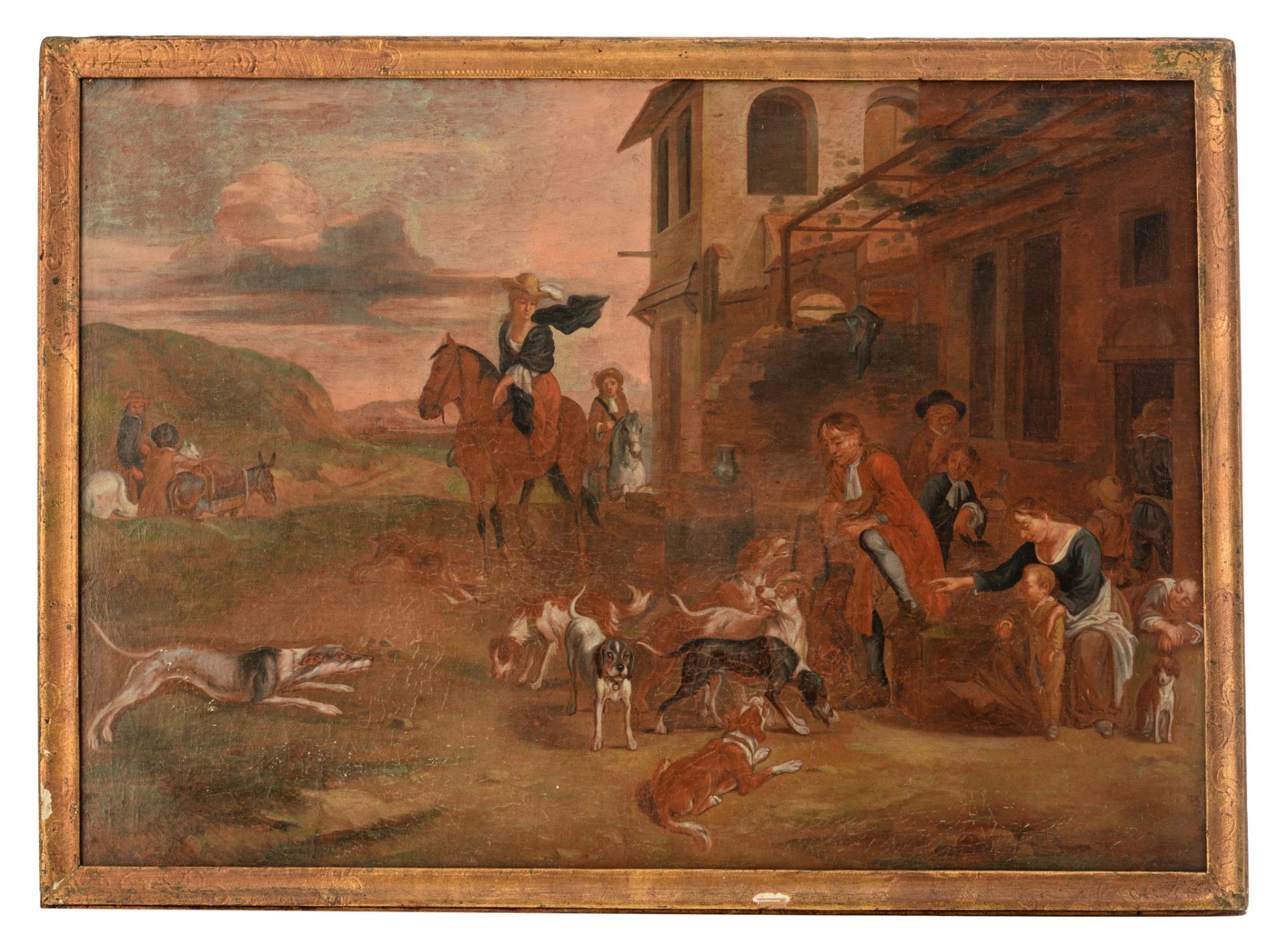 Hunters near the inn, 18thC, 58 x 82 cm - Image 2 of 3