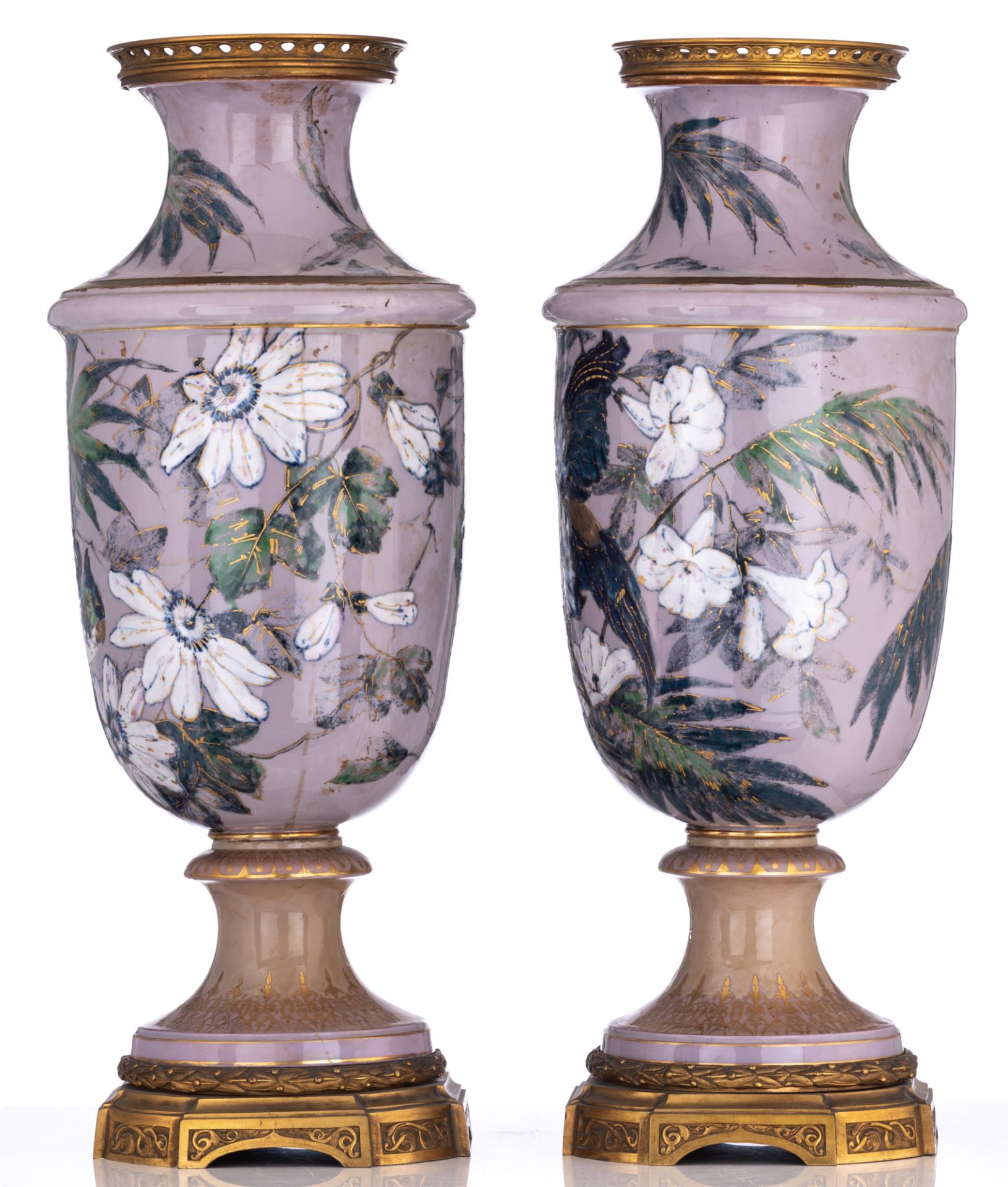 An imposing pair of Japonism inspired vases, H 91 cm - Image 2 of 15