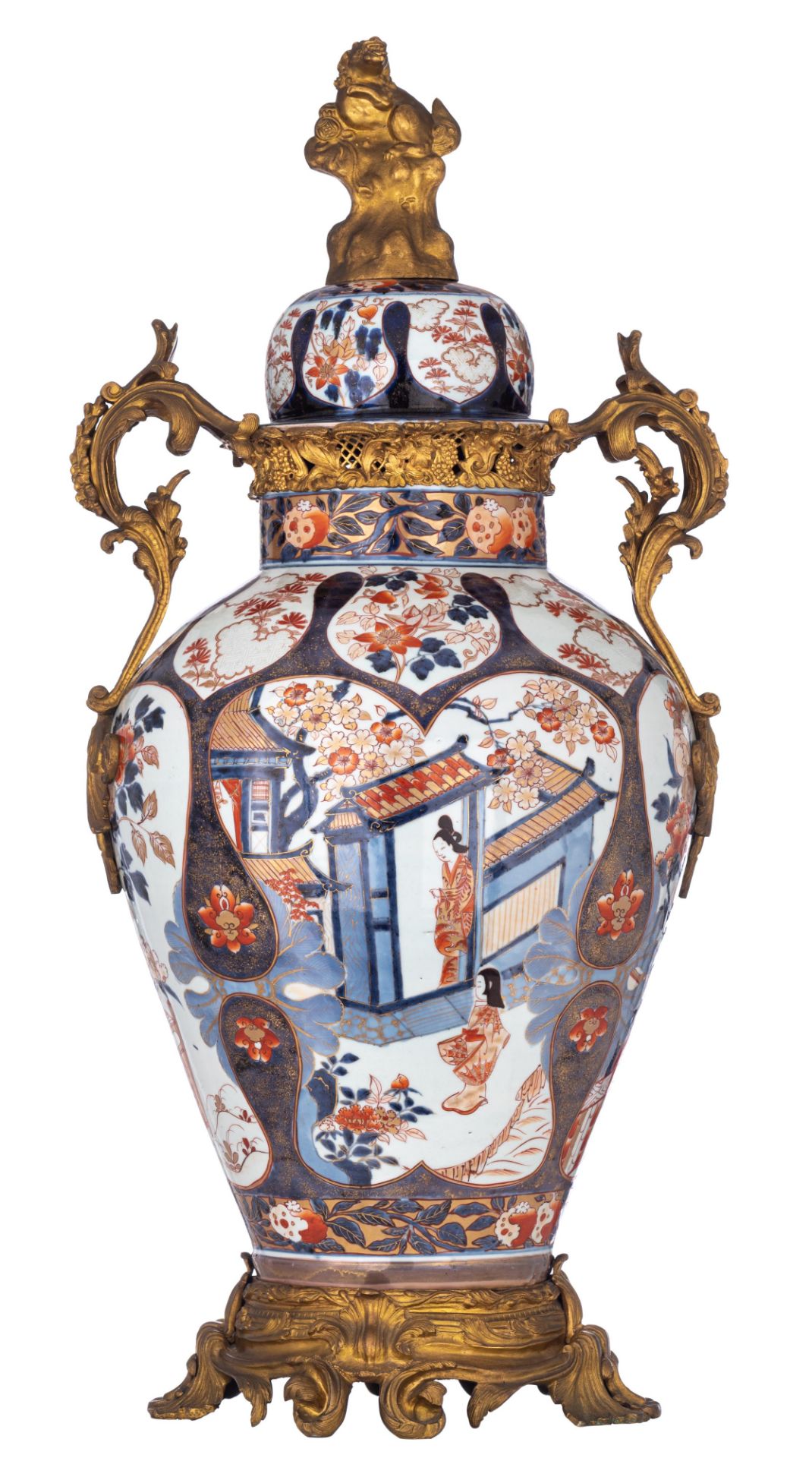 An imposing Japanese Imari cover vase, with gilt bronze mounts, late 18thC, H 109,8 cm - Image 2 of 21