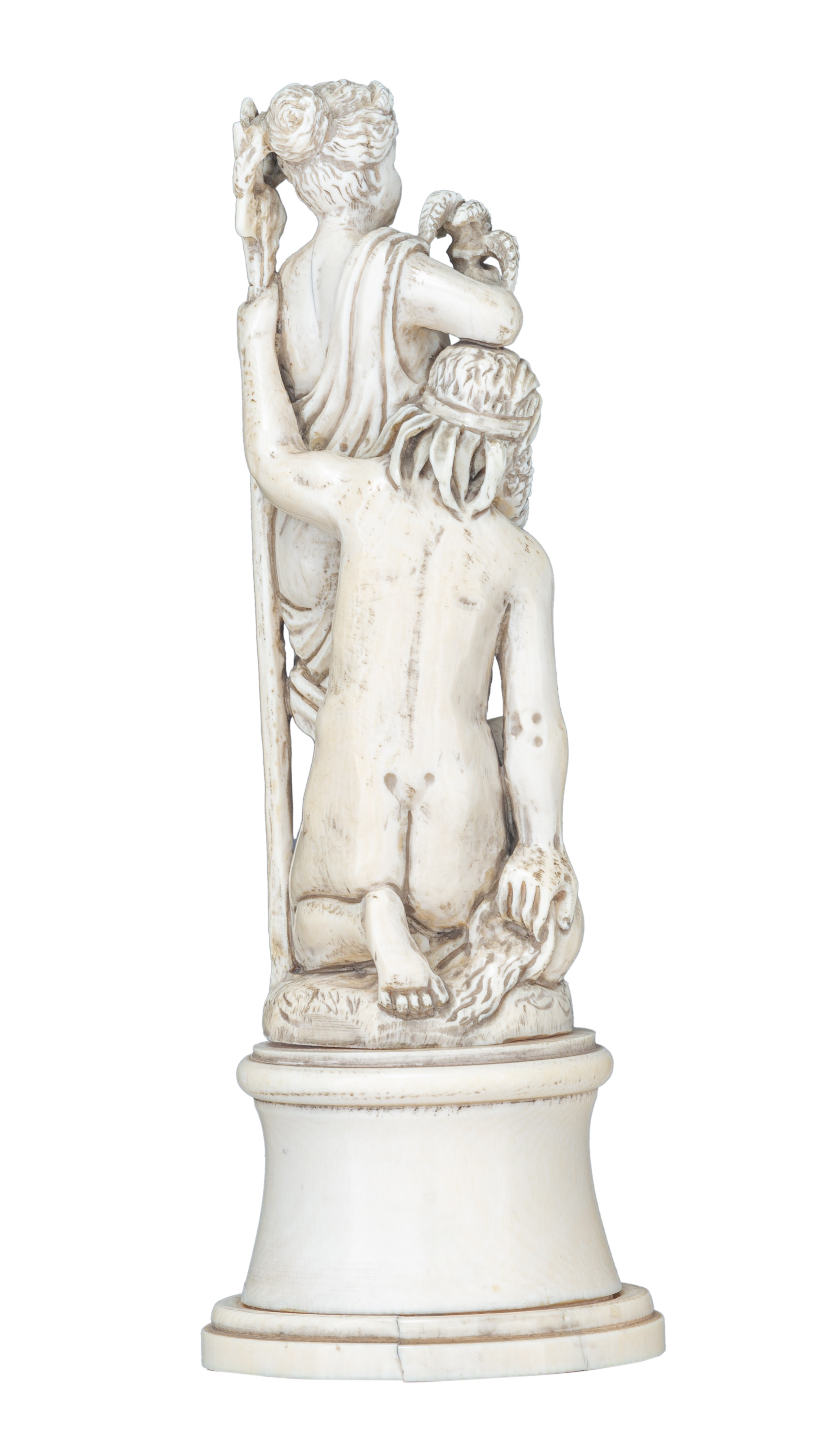 A second half of the19thC Dieppe or Paris mythological ivory group depicting Neptune & Flora, H 22,4 - Bild 3 aus 13