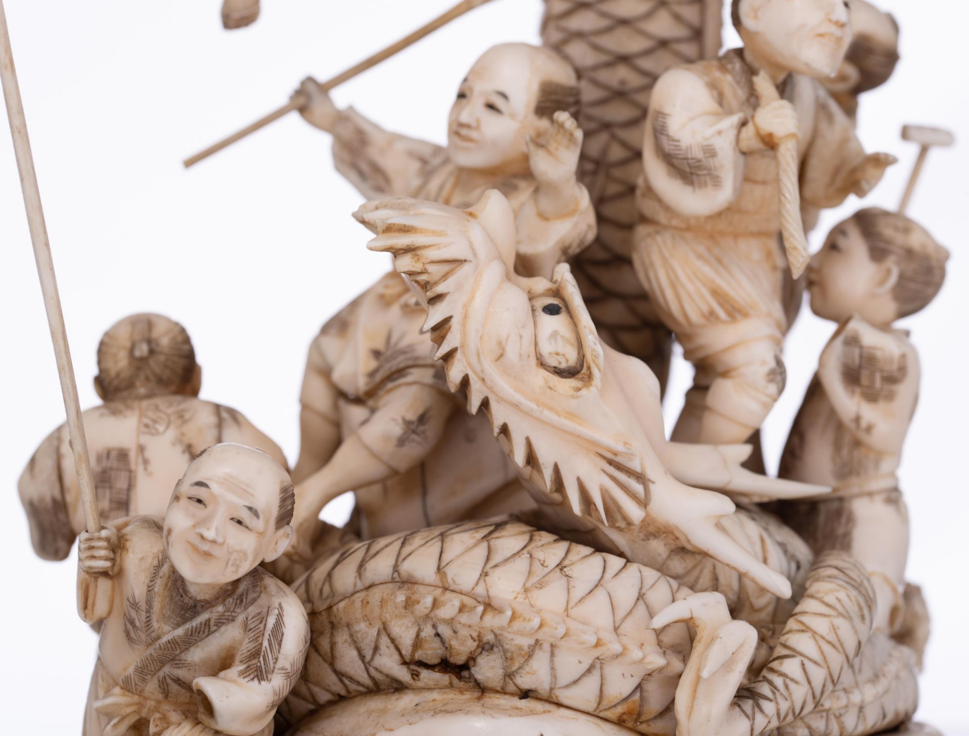 A Japanese Meiji-period ivory okimono, H 31 cm - weight c. 1.940 g. - Image 9 of 21