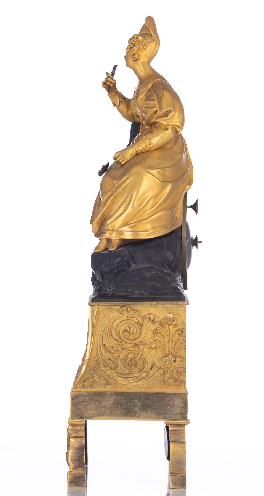 A gilt and patinated bronze Romanticism Louis-Philippe mantle clock, H 36 - W 27 cm - Image 2 of 11