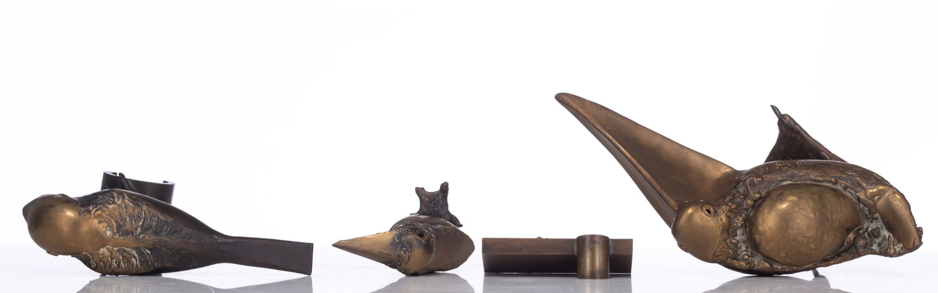 A collection of brass birds by Jef Claerhout (1937), H 7 - 15,5 cm - Image 5 of 9