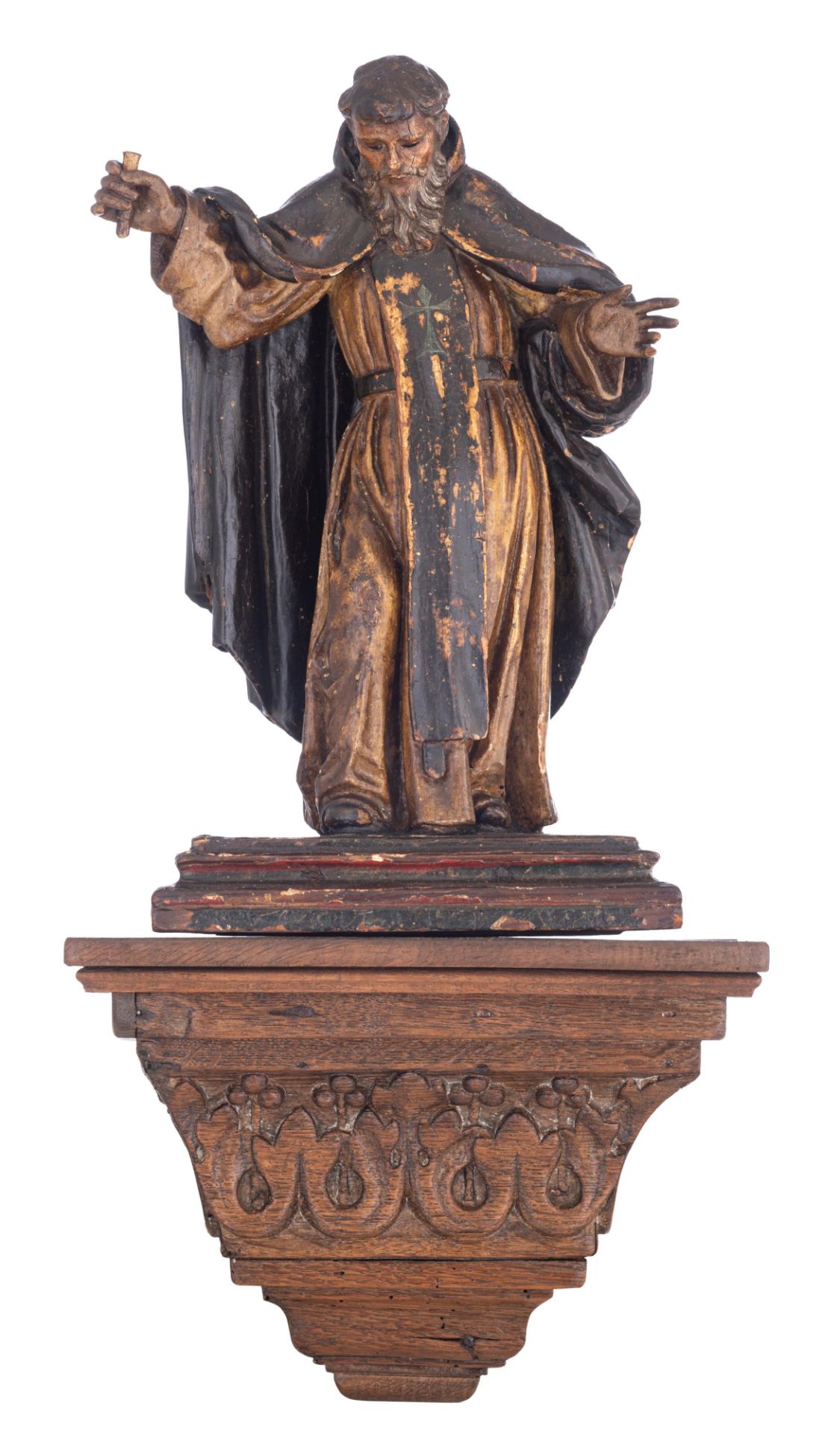 A 17thC polychrome painted (lime)wooden statue of a Cistercian monk (Robertus van Molesme?), souther