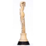 A 19thC Dieppe or Paris ivory standing female nude depicting Flora, H (wooden base incl.) 38,8 cm -