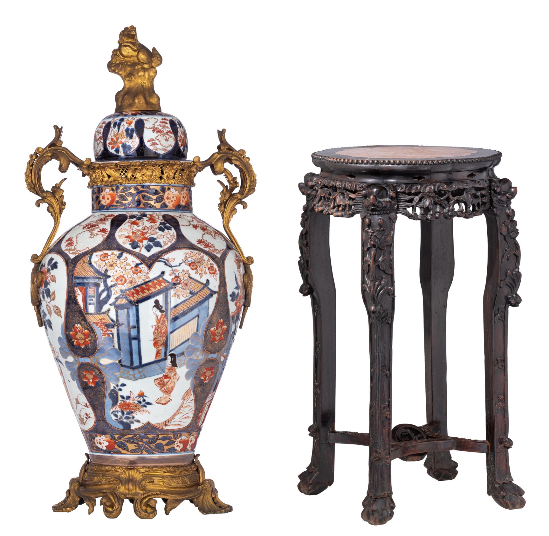 An imposing Japanese Imari cover vase, with gilt bronze mounts, late 18thC, H 109,8 cm