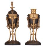 A fine pair of Louis XVI period cassolettes candlesticks, H 22 - 25,5 cm