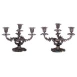 A pair of silver-plated Rococo style candelabras, H 19, 5 cm