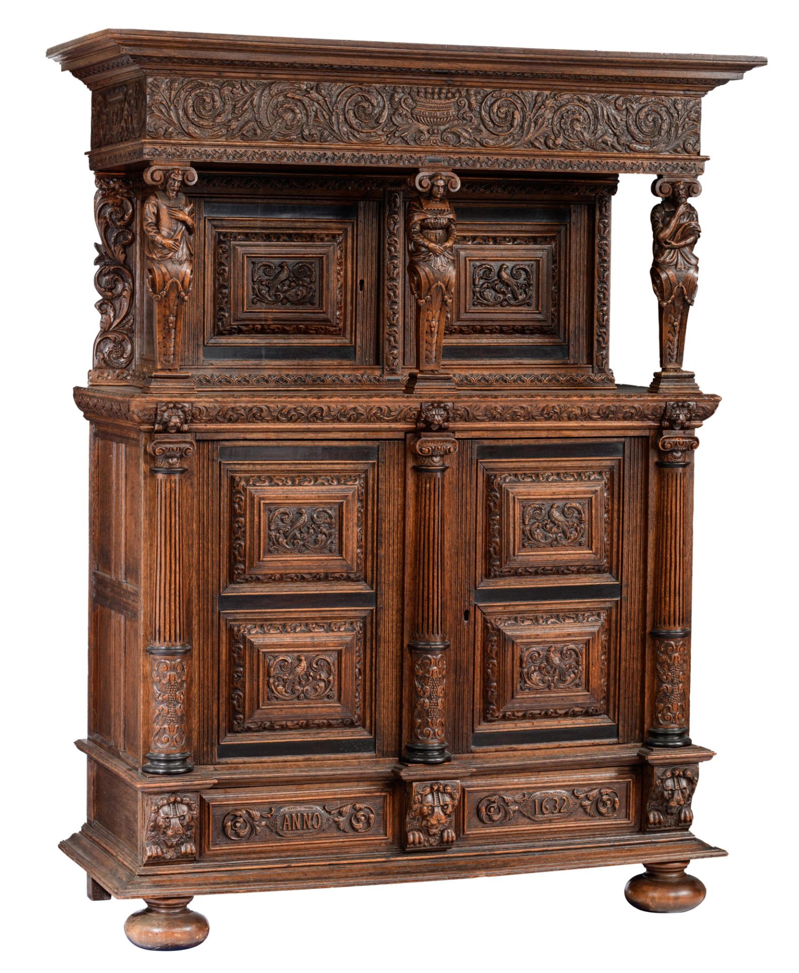 A Dutch-Zeelandic oak side cabinet 'Beeldenkast', dated 1632, H 206 - W 160 - D 66 cm