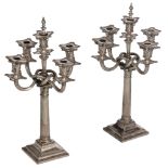 A pair of imposing Swedish silver candelabras, H 50,8 - 51,2 cm / total weight c. 2.480 g.