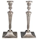 A pair of 1815 - 1830 period Belgian neoclassical silver candlesticks, H 33 - 33,3 cm/weight c. 1.12