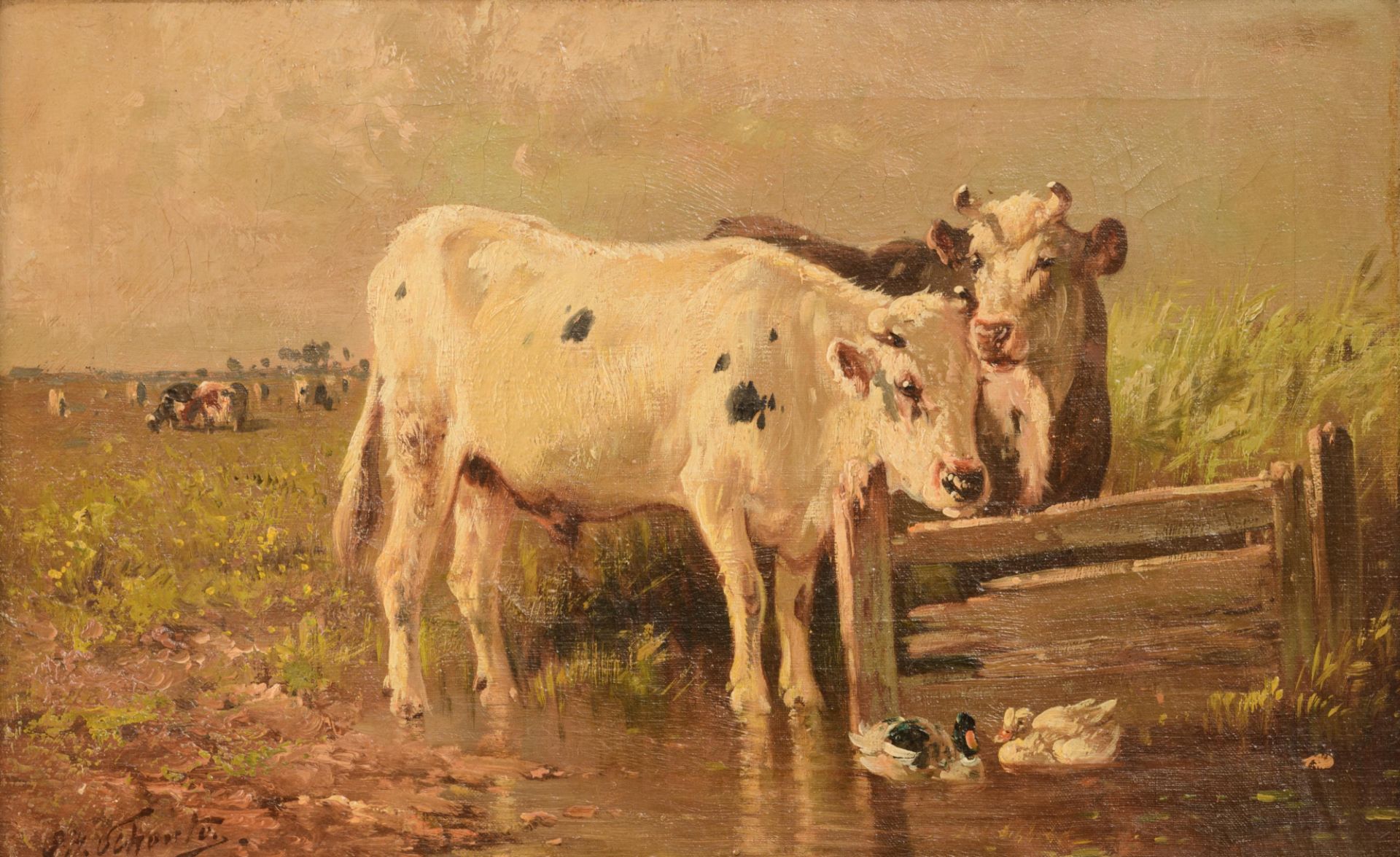 Henri Schouten (c.1857-1927), cows near the pond, 33,5 x 53,5 cm