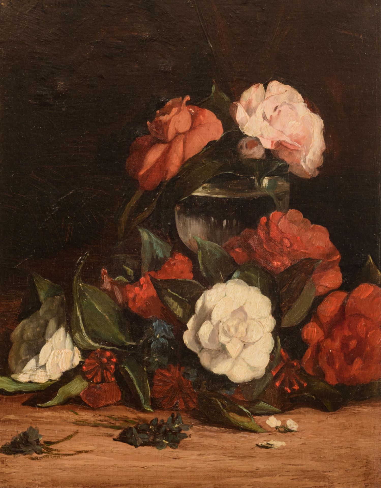 Indistinctly signed, a flower still life, 1884, 33 x 40 cm