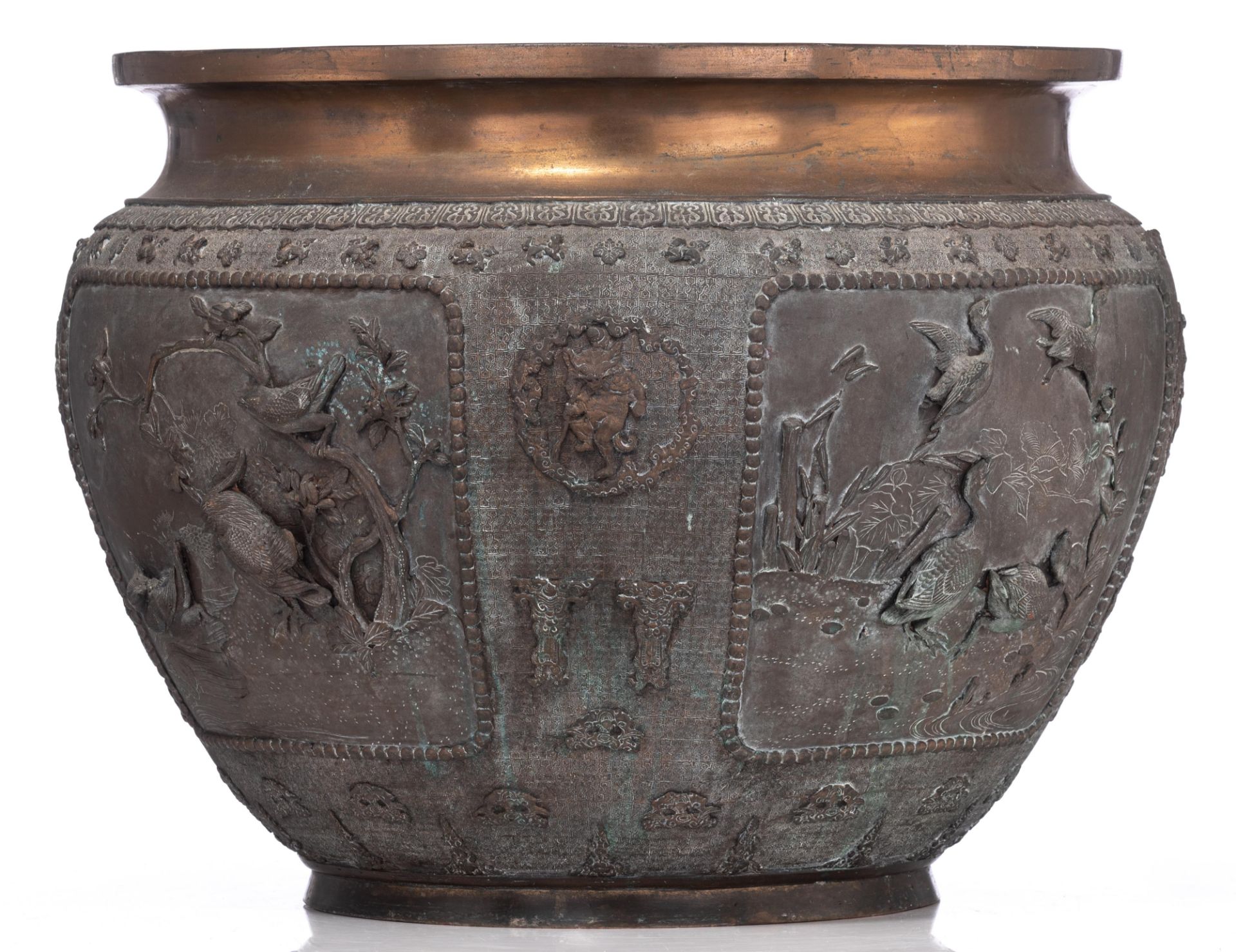 A Japanese bronze planter, Meiji period, H 45,8 - W 61 cm - Image 2 of 16