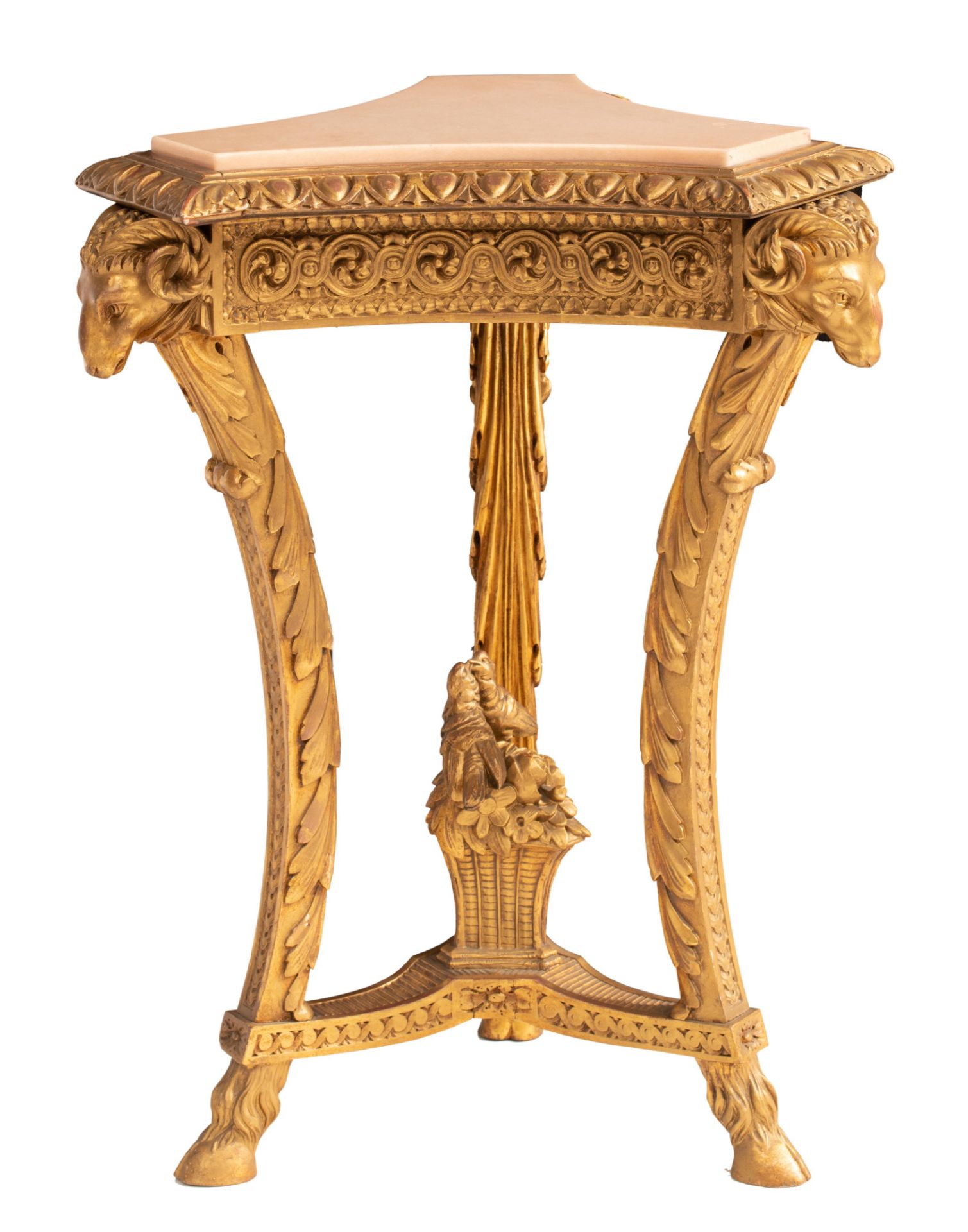 A Louis XVI style carved and giltwood gueridon, H 75 - W 57 - D 53 cm