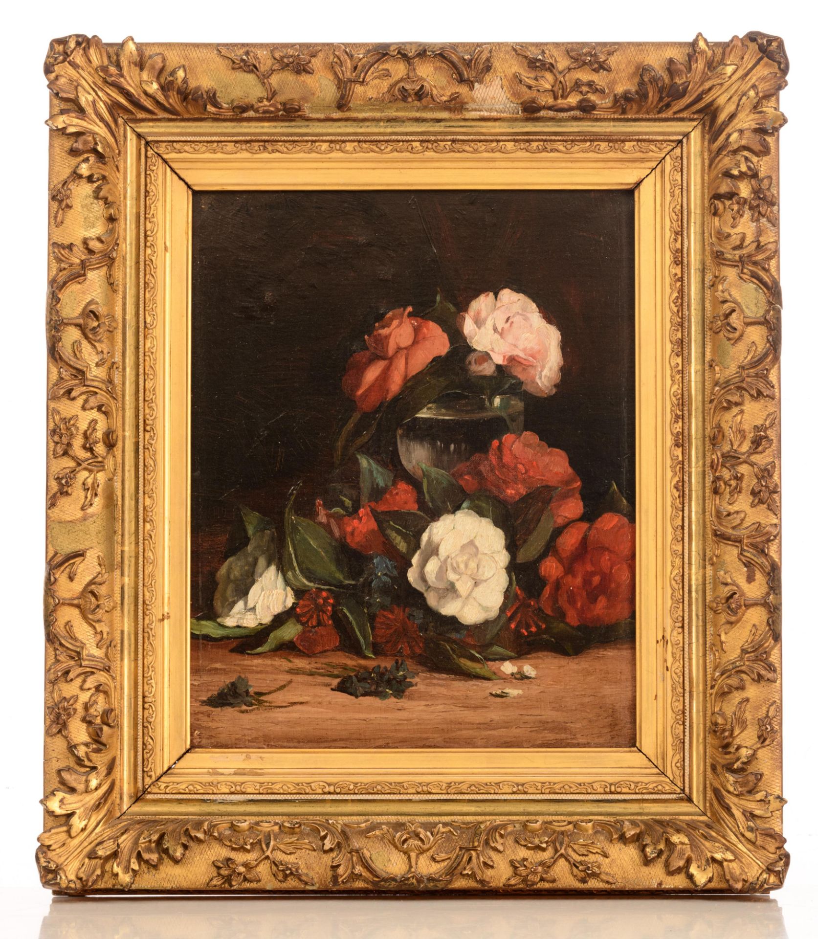 Indistinctly signed, a flower still life, 1884, 33 x 40 cm - Image 2 of 8