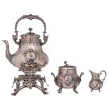 A three-part French silver tea set, maker´s mark 'Boyer - Gallot - Sté SGDG', H 12,2 - 31 cm / total