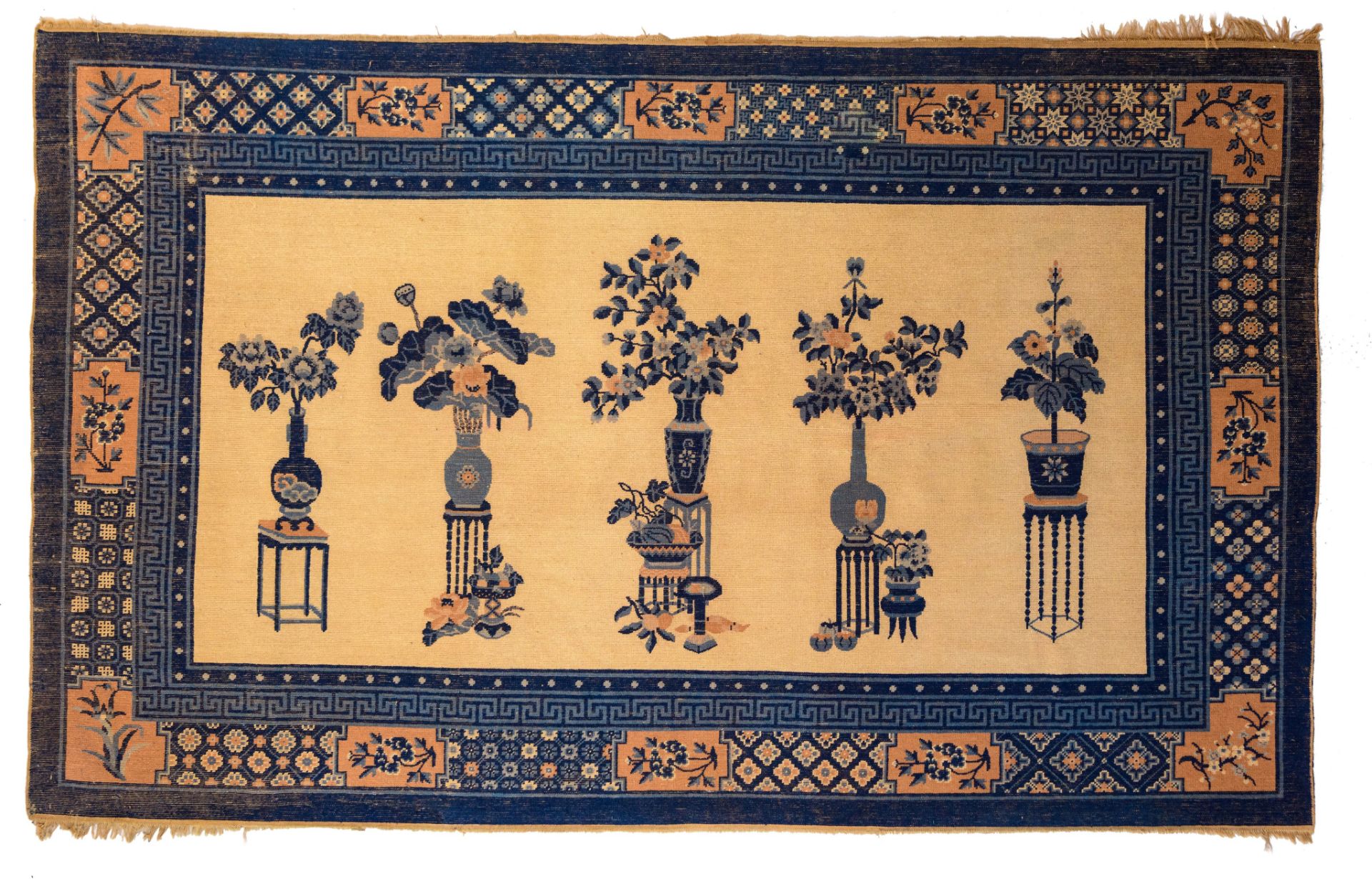 A Chinese rug, decorated with flower vases, 170 x 274 cm - Image 2 of 6