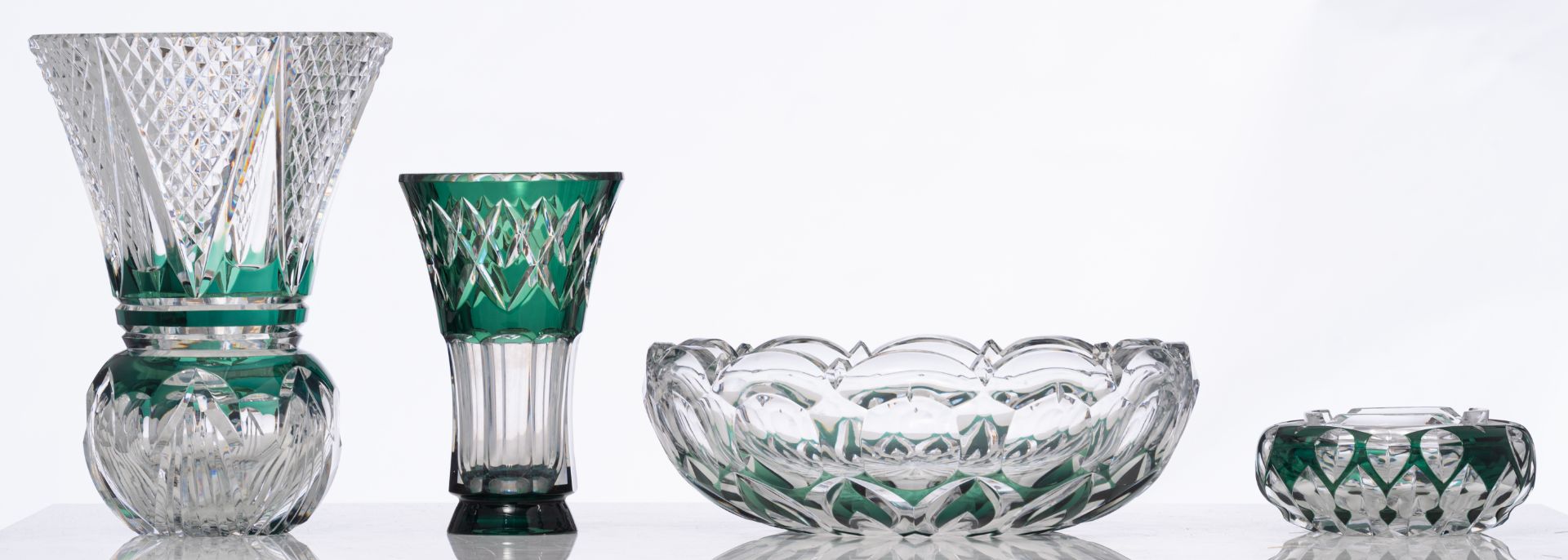A various collection of Val-Saint-Lambert, with emerald green overlay, H 7 - 28 cm - Image 3 of 18