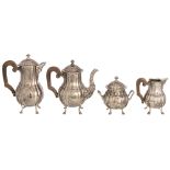 A four-part Belgian silver coffee and tea set, H 15 - 29 cm / total weight c. 4.290 g