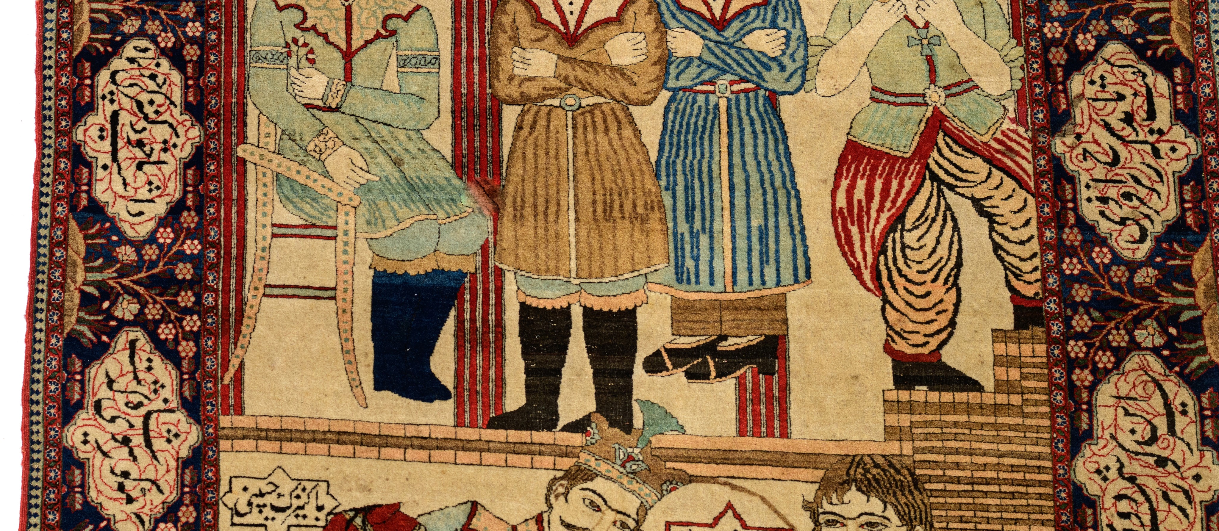 A pictorial Kashan 'Mohtasham' rug, featuring King Bahram, 19thC, 132 x 204 cm - Bild 5 aus 7