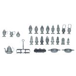 A large collection of smaller pewter items, 18th - 19thC, tallest H cm