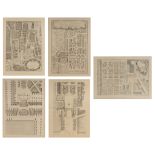 A collection of five engraved plans by François Lotha (ca. 1760-?), 18thC, 50 x 82 - 57,3 x 85 cm