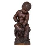 Auguste Moreau (1834-1917), a patined bronze figure of a boy trying to catch a fly, H 56,5 cm