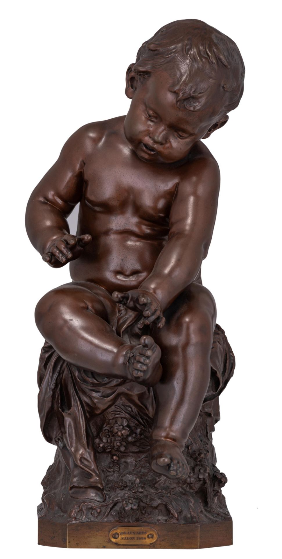 Auguste Moreau (1834-1917), a patined bronze figure of a boy trying to catch a fly, H 56,5 cm