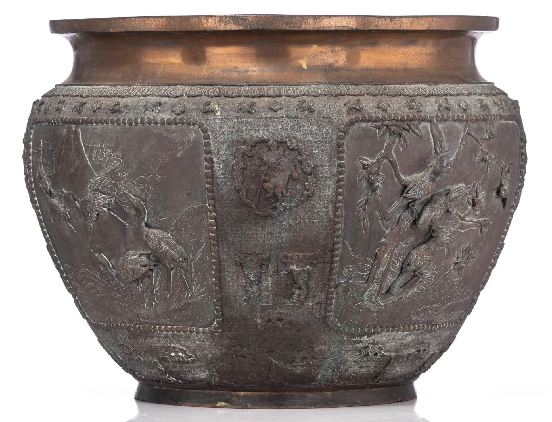 A Japanese bronze planter, Meiji period, H 45,8 - W 61 cm - Image 6 of 16