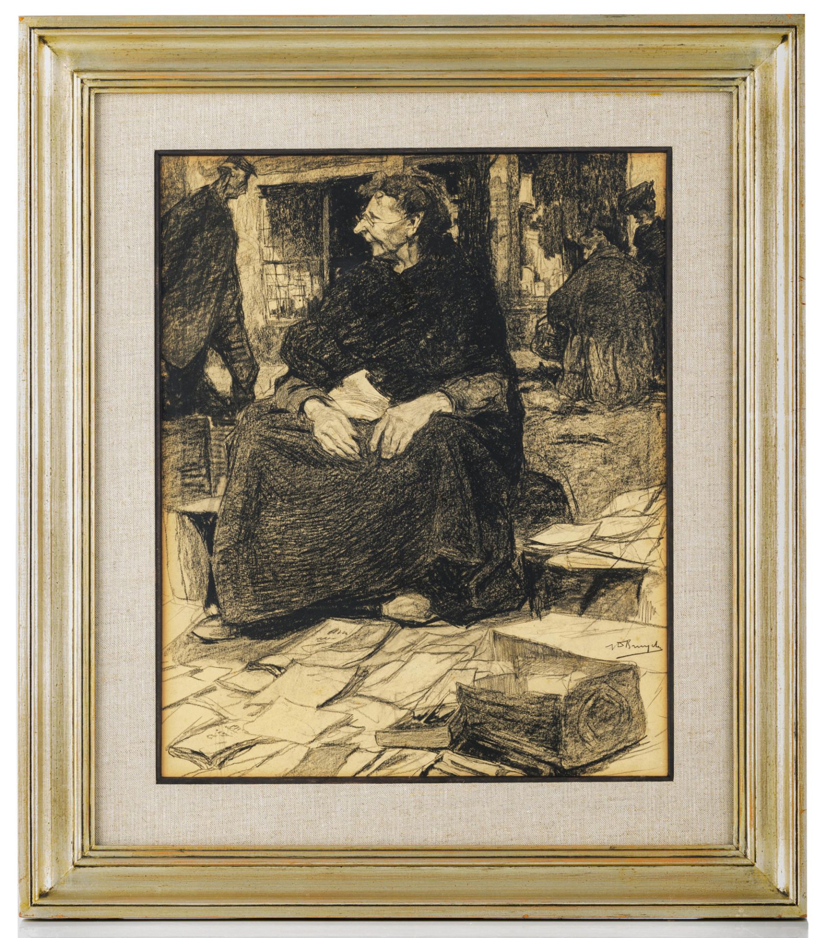 Jules De Bruycker (1870-1945), charcoal drawing, 40 x 50 cm - Image 2 of 7