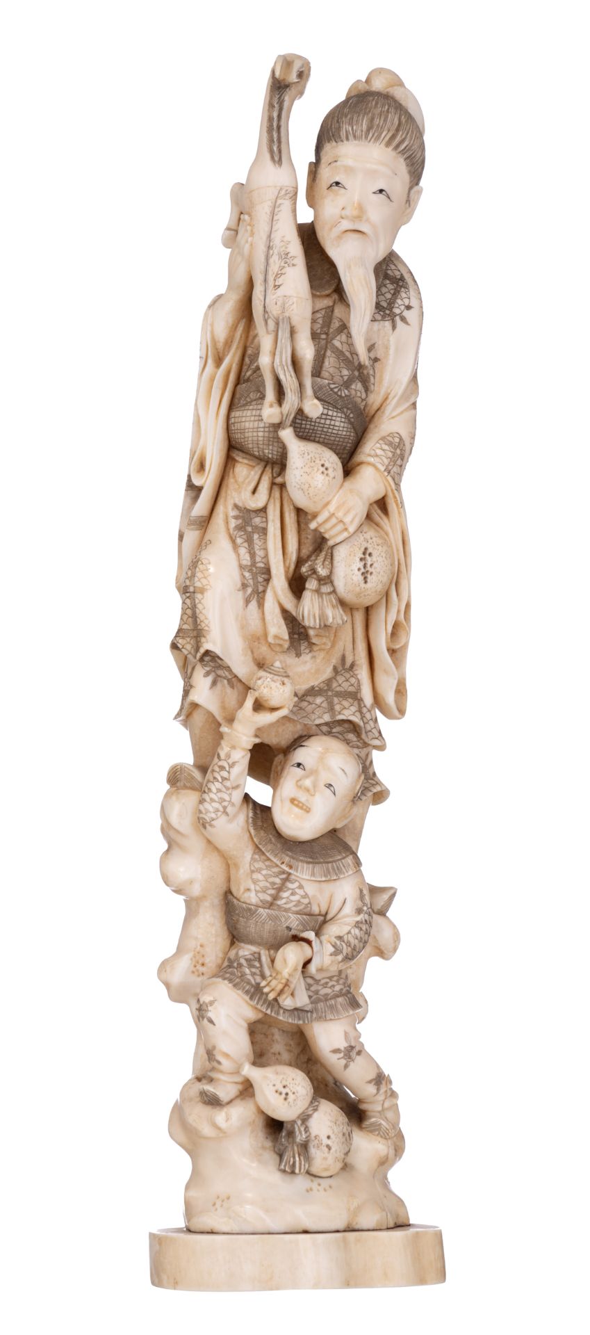 A Japanese Meiji- / Taishô-period ivory okimono, H 36,2 cm - weight c. 1.275 g.