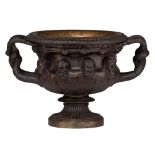 A Renaissance Revival patinated bronze 'Warwick Vase', H 32,5 - W 50 cm