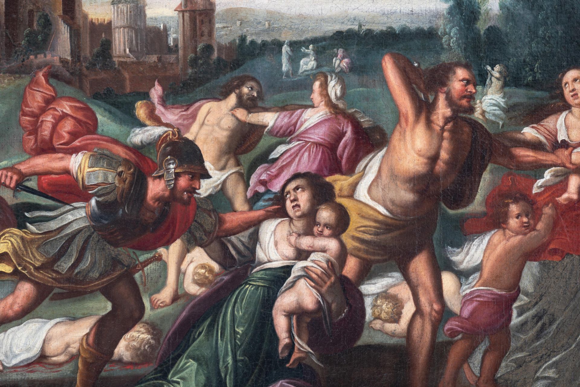 Karel van Mander (Attr.), the Infanticide in Bethlehem, oil on canvas, Late 16thC, 118 x 190 cm - Image 7 of 24
