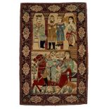 A pictorial Kashan 'Mohtasham' rug, featuring King Bahram, 19thC, 132 x 204 cm