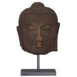 A sandstone head of a Buddha, India, probably 11th-12thC, H 23,5 cm