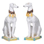 A pair of vintage mid-century Italian ceramic sitting sighthounds, H 65,5 cm