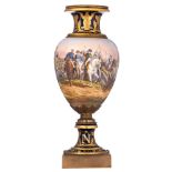 An imposing Sèvres vase, decorated with Napoleon at the battle of Jena, signed, H 84 cm