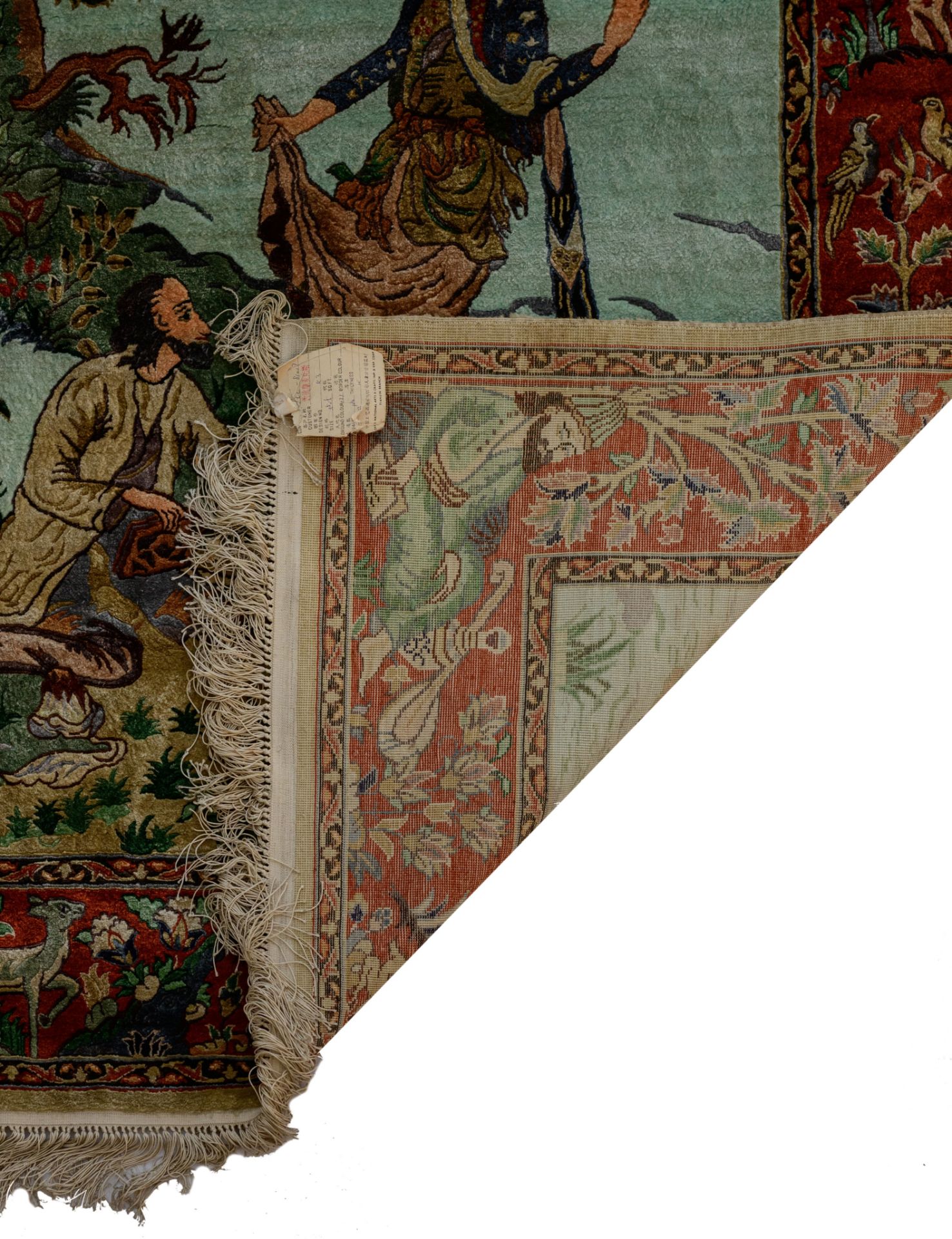 An Oriental carpet, decorated with figures in a landscape, wool on wool, 156 x 109 cm - Image 3 of 6
