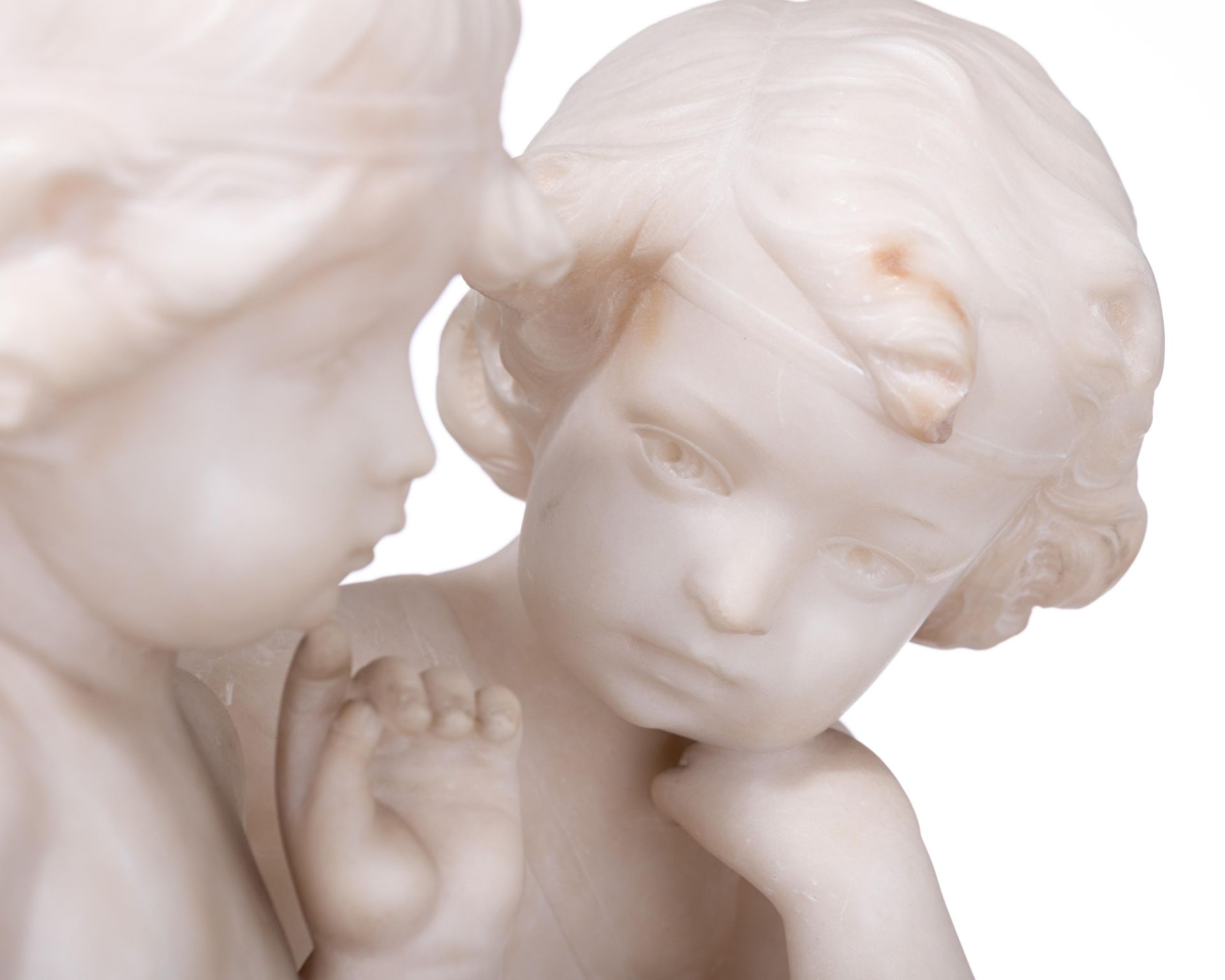 Pugi G., a Carrara marble group, depicting Amor and Psyche as children, H 45,5 cm - Image 6 of 11