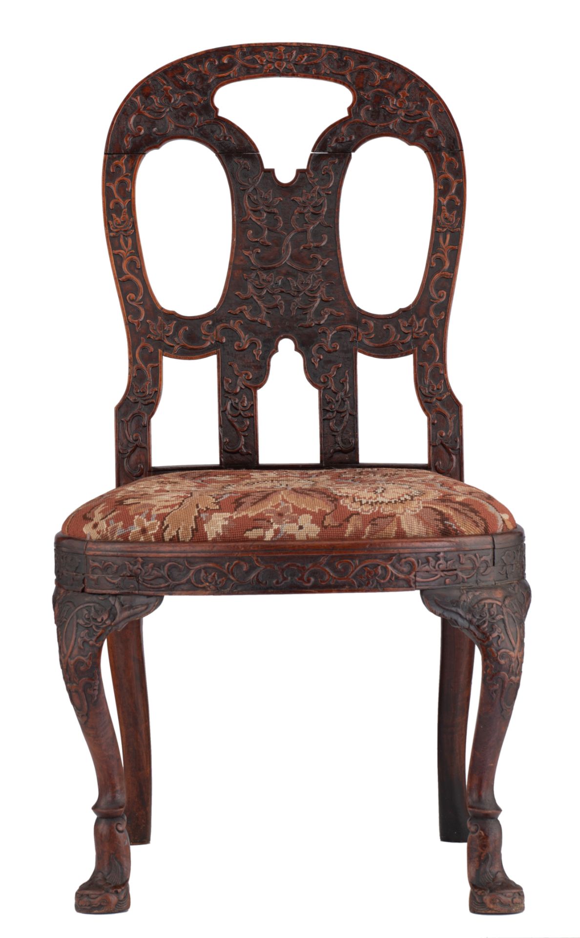 A very rare Chinese export Padouk chair, second half of the 18thC, H 100 - W 55 - D 58 cm - Image 4 of 24