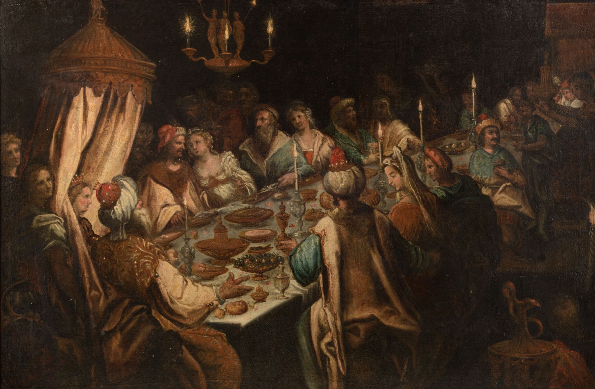 Follower of Frederik van Valckenborch, 'The feast of King Belshazzar', 99 x 149 cm