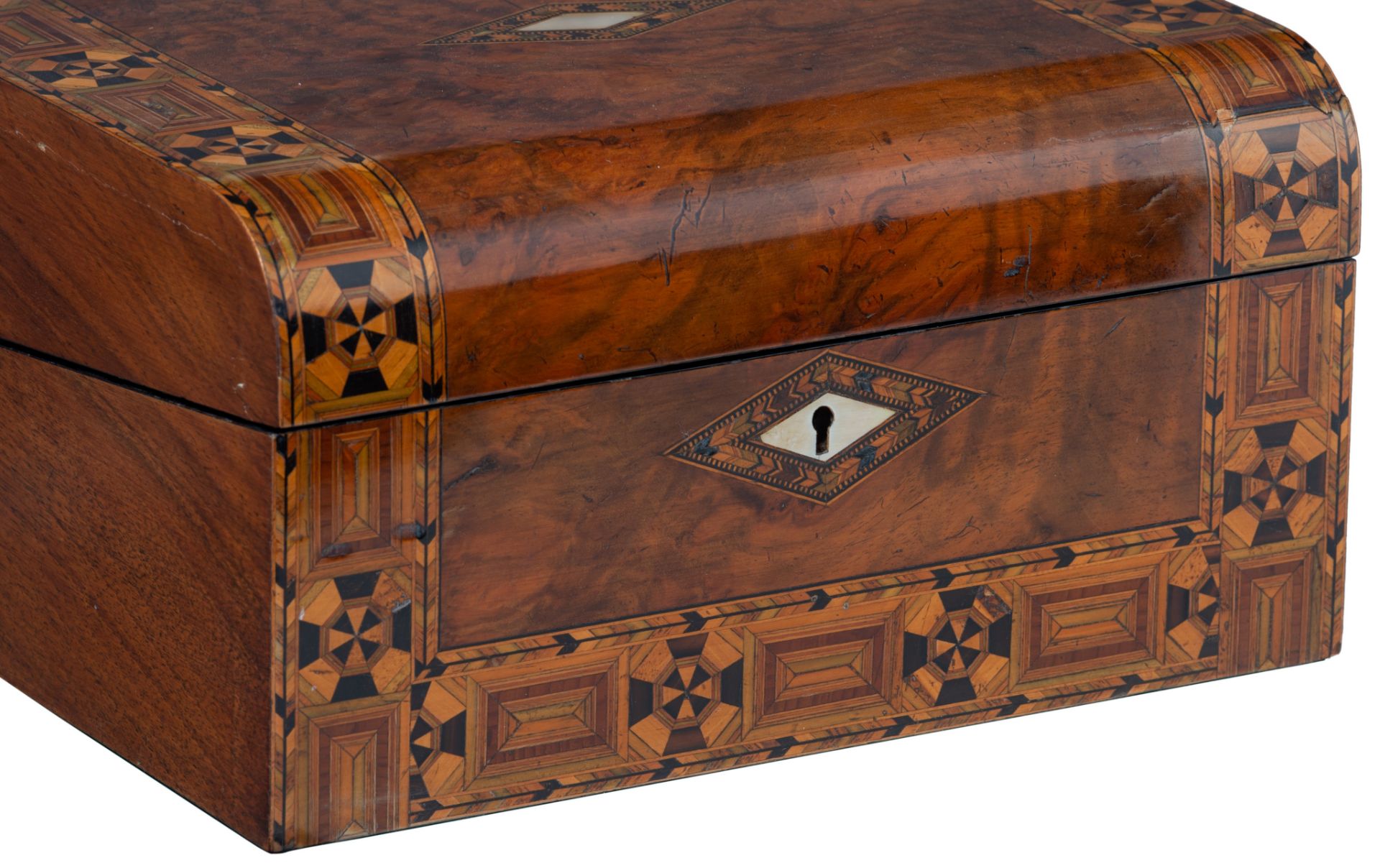 A fine marquetry decorated writing box 'Ecritoire', H 15,5 - W 30 - D 23,5 cm - Image 15 of 17