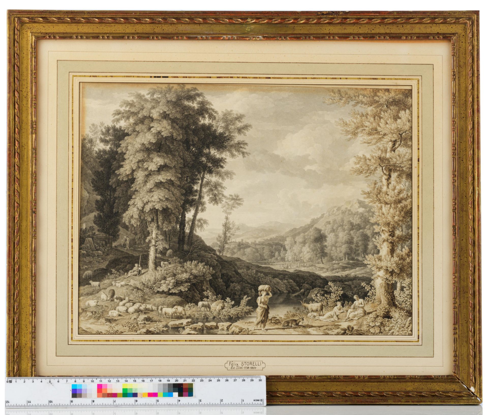 Felix Storelli (attr.), Arcadian landscape, washed ink drawing on paper - Image 8 of 8