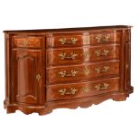 A Rococo style mahogany veneered dresser, 19thC, H 101 - W 194 - D 48 cm