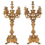 A large pair of Baroque style gilt bronze candelabras, H 80,5 cm