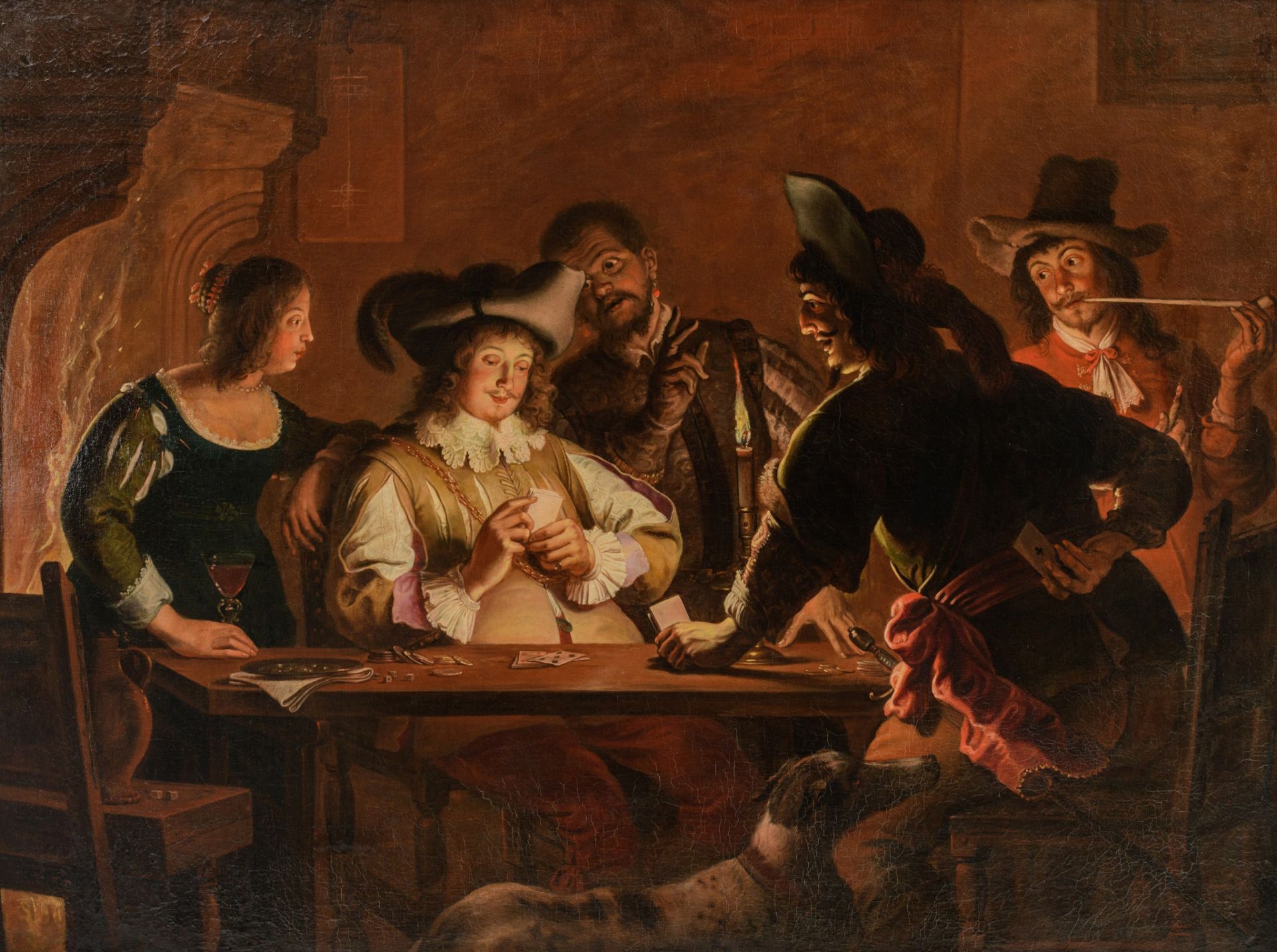 Circle of Gerard van Honthorst, the card play cheaters, 17thC, 163 x 223 cm