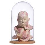 A terracotta sculpture of a fetus, H 27 - 38,5 cm