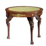 An Empire style demi-lune fold-over card table, H 75,5 - 77,5 - W 45 - D 90 cm